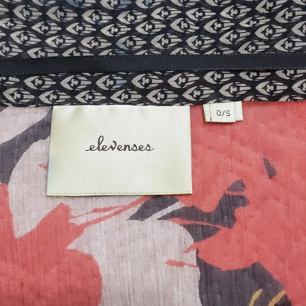 Elevenses Anthropologie 100% Silk Sheer Chiffon Floral Kimono Wrap OS Black Red